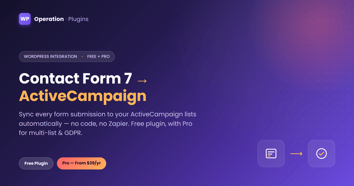 ActiveCampaign integration in WordPress - contact form 7 to active campaign